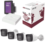 KHL4B/1TB :: Kit IP HIKVISION 1 NVR NVR104H-D/4P(D) 4 CH IP PoE 4 MP + 4 C&aacute;maras IP Bala IPC-B140HAU de 4 MP 2.8 mm de Policarbonato para Exterior IP67 + 1 Bobina de Cable UTP Cat 5e Blanco DS-1LN5E-S-100 PCAT5EV2/100 Cat 5e de 100 mts 100% Cobre para Interior + 1 Disco de Estado S&oacute;lido SSD HIKSEMI V300X/1TB de 1 TB para CCTV